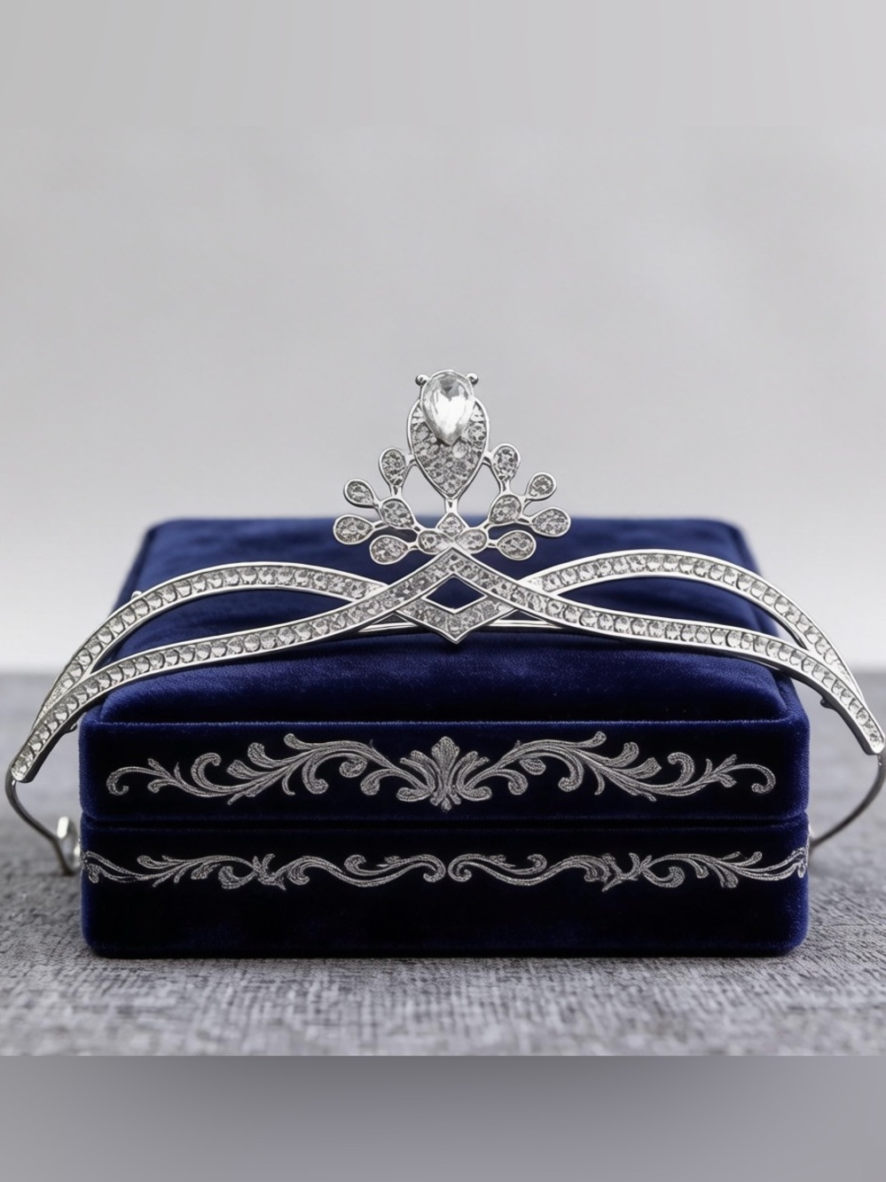 Silver Crystal Teardrop Tiara - Elegant Women's Jewelry